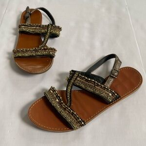 Maurice’s Black & Gold Beaded Sandals With Back